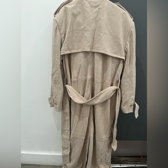 NWT Helsa 100% Genuine Suede Leather Beige Trench Coat Double Breasted size L - Picture 11 of 14